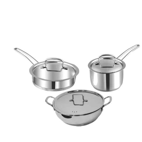 Deluxe Combo Set of 3 Pcs - Frypan 22cm+ Sauce Pan 18 cm+ Kadai 28 cm Sandwich Bottom